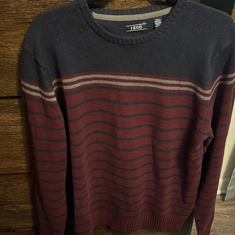izod blue maroon and grey striped sweater size medium